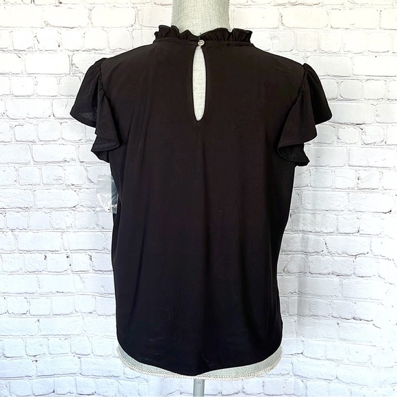 CECE Mock Neck Ruffled Flutter Sleeve Top - Picture 4 of 11